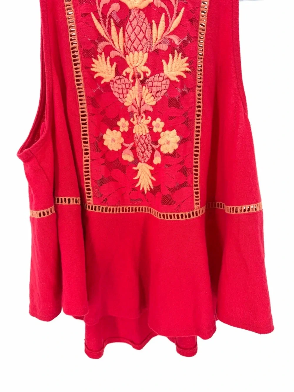 Free People Boho Cottagecore Pineapple Lace Embroidered Flora Swing Tank Top - Picture 6 of 8